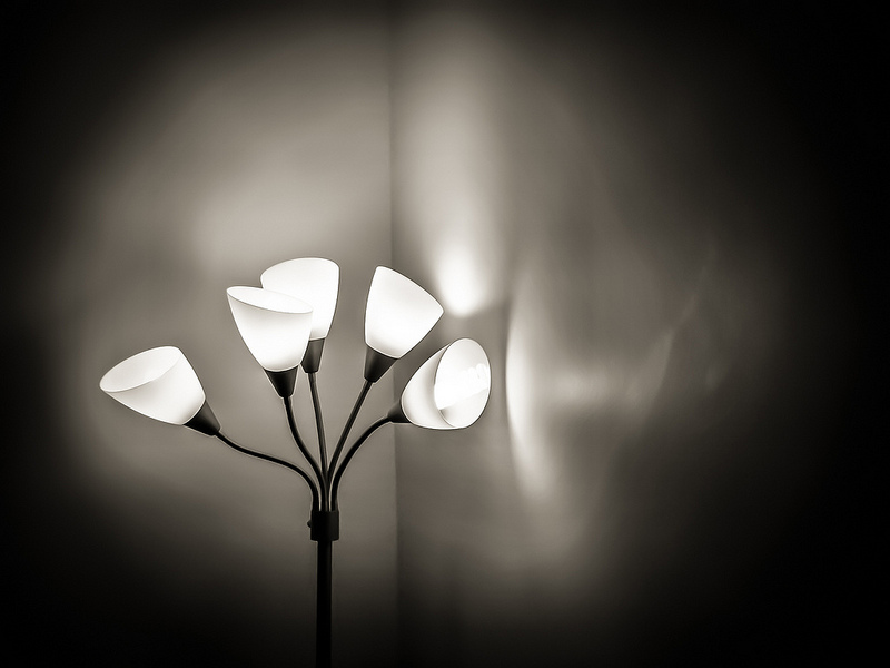lamp in a dark room