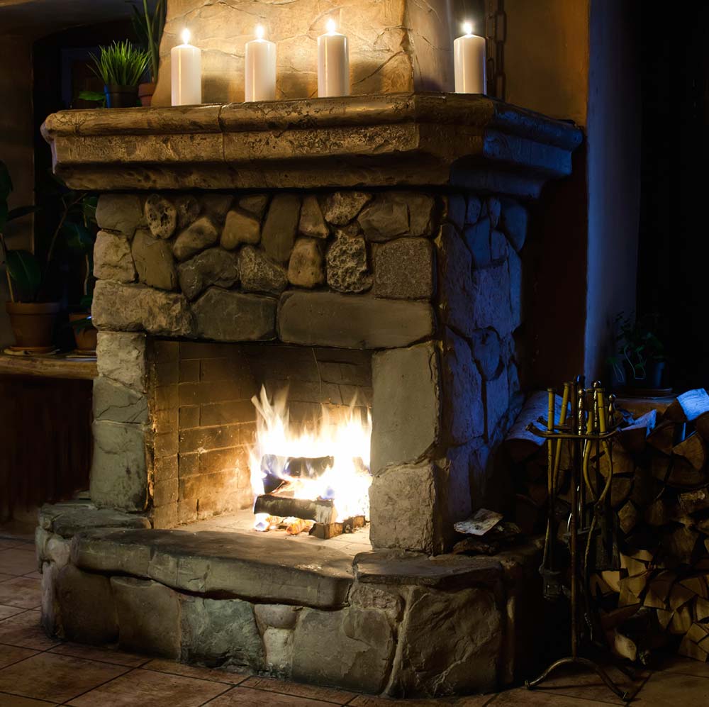 fireplace lit in home